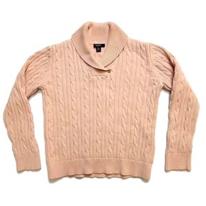 Chaps Cable Knit Shawl Collar Pullover Sweater Soft Pink Large 100% cotton